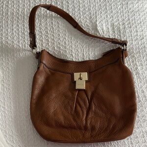Calvin Klein Tan Leather Shoulder Bag with Gold Lock